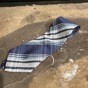 Kai Long Tie 100% Silk Blue Plaid Diagonal Pattern Handmade